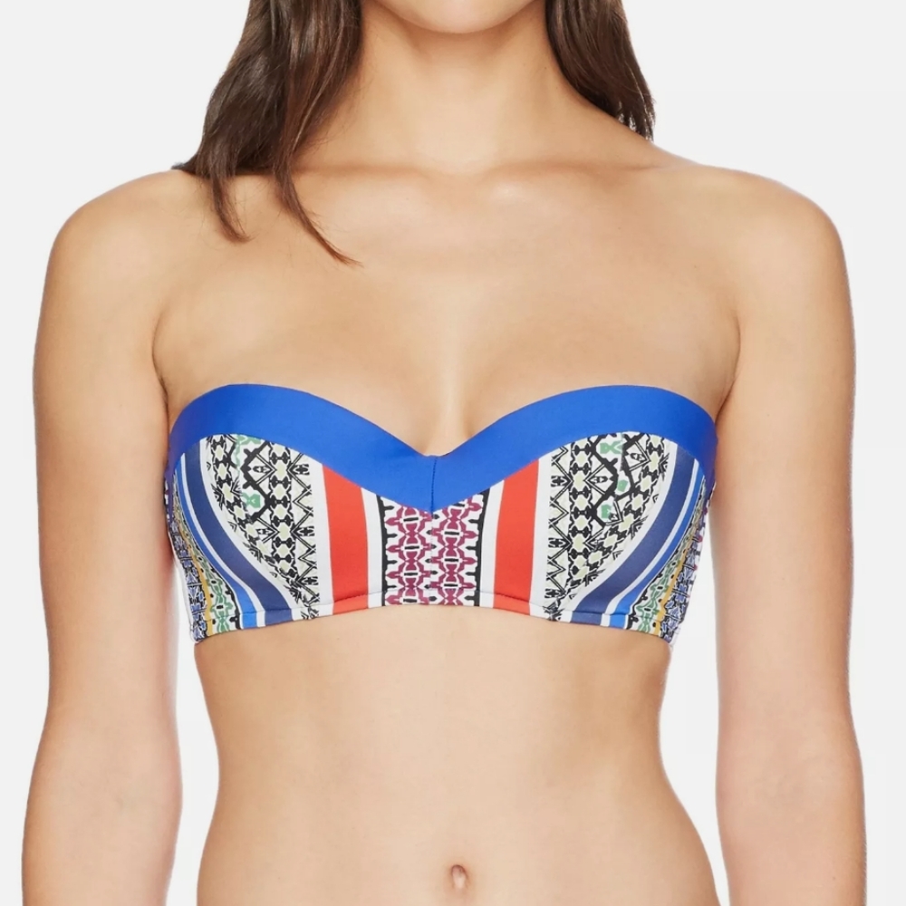 COASTAL BLUE MOULDED BANDEAU SWIM TOP L